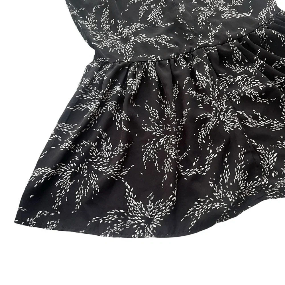 Entro Women’s Sz Small Black White Floral Print Button Front Fishtail Midi Skirt